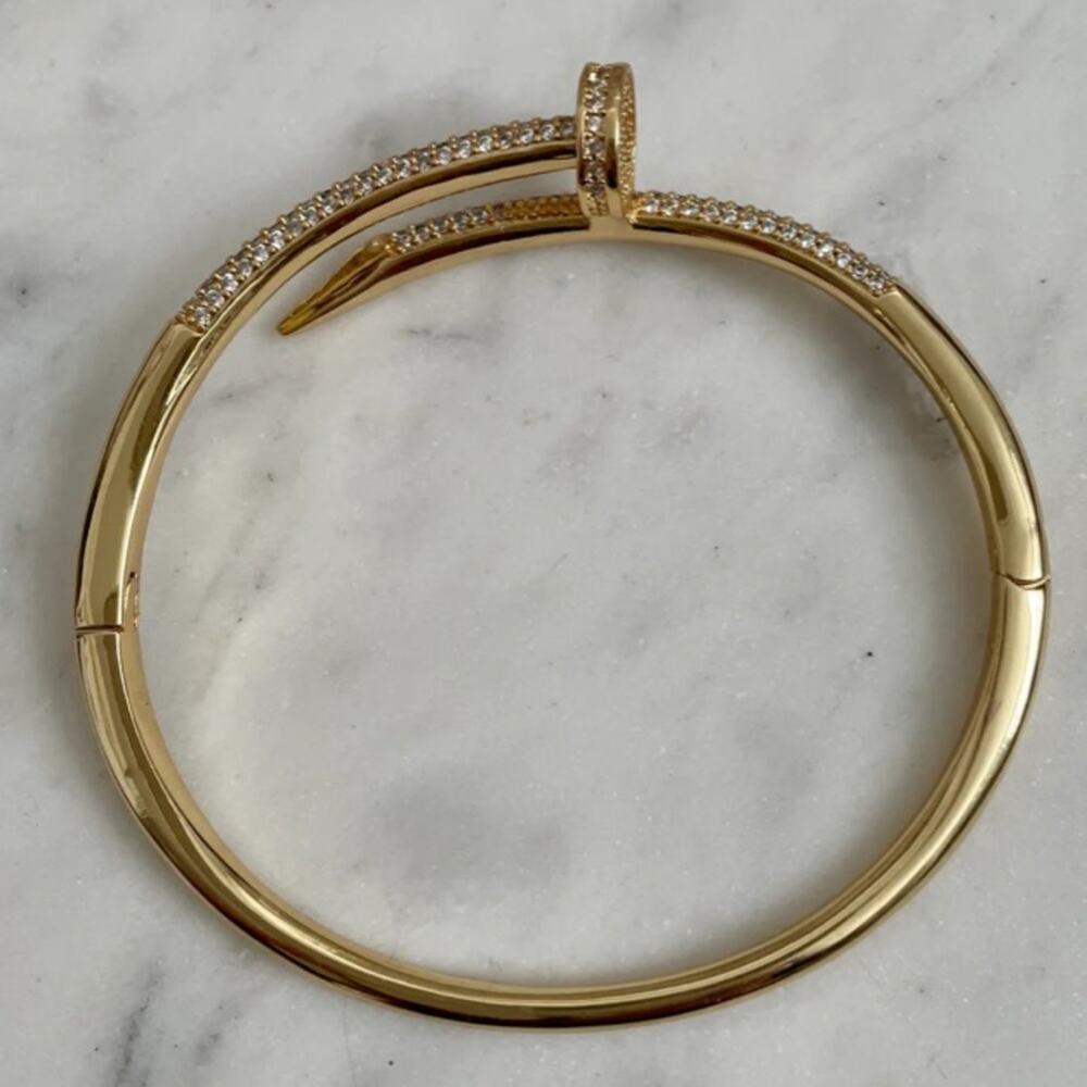 Gold Nail Zircon Screw Tack Bangle Bracelet - Picture 9 of 9